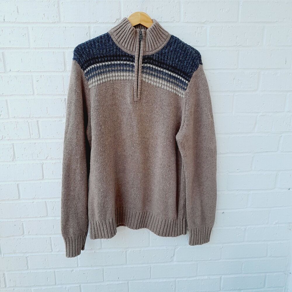 Banana Republic 3 / 4 Zip  Cotton Wool Blend Sweater With Stripes Detail